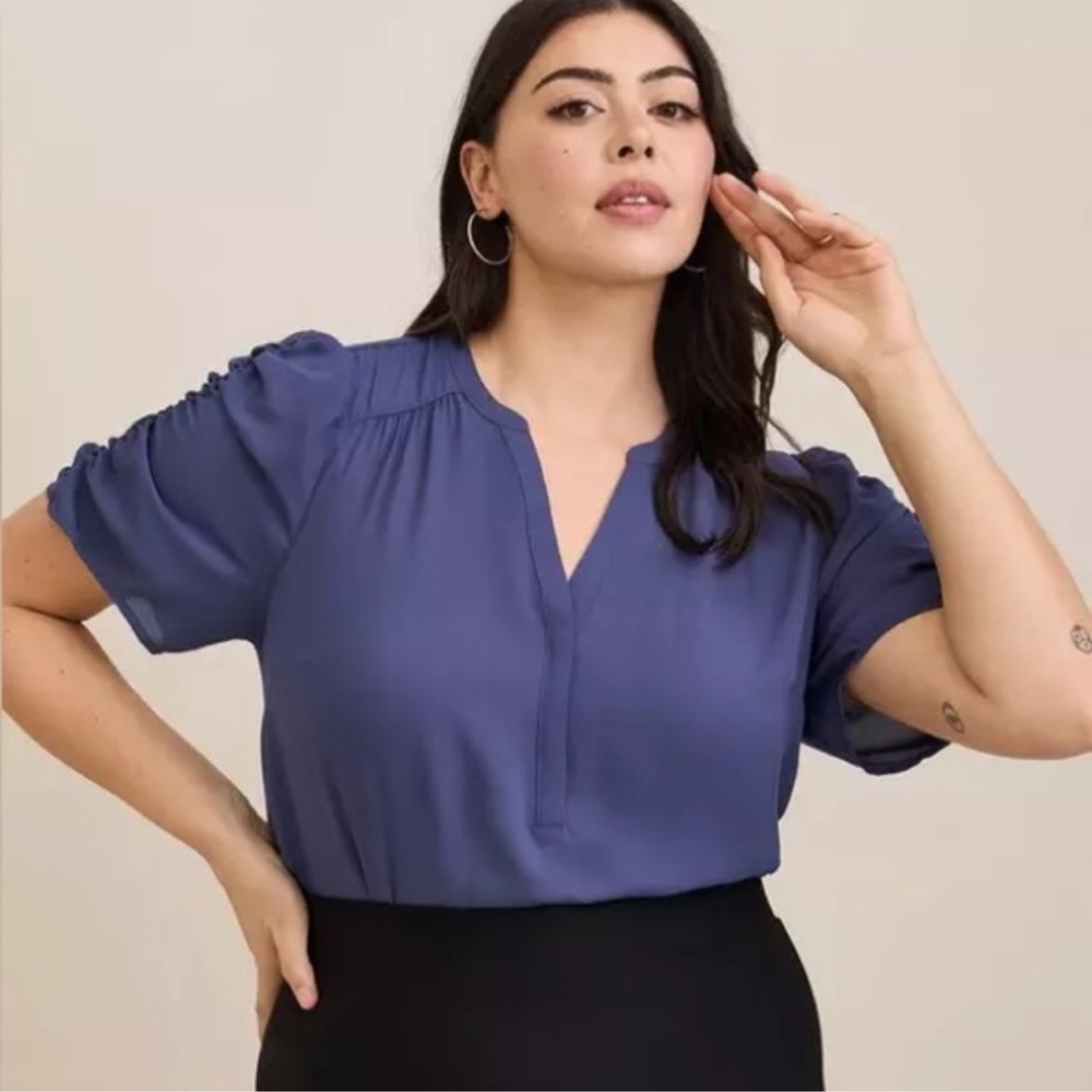 Torrid Harper Georgette Ruched Short Sleeve Blouse